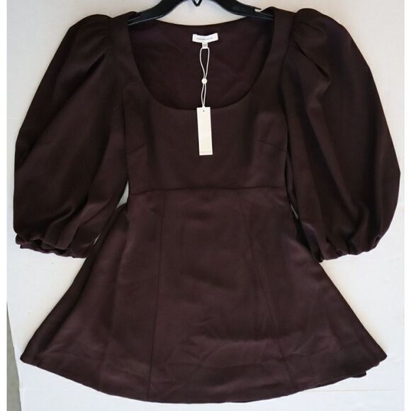 Rebecca Taylor 722243D193 Women Sz 2 Port Brown 3/4 Puffed Sleeve Mini Dress - Picture 8 of 9